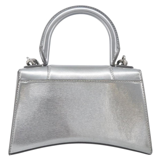 Balenciaga Hourglass Top Handle Leather, Silver, Leather, Handbag