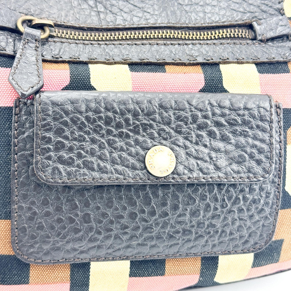 Prada Shoulder Canvas and Leather, Black, Canvas, Shoulder Bag