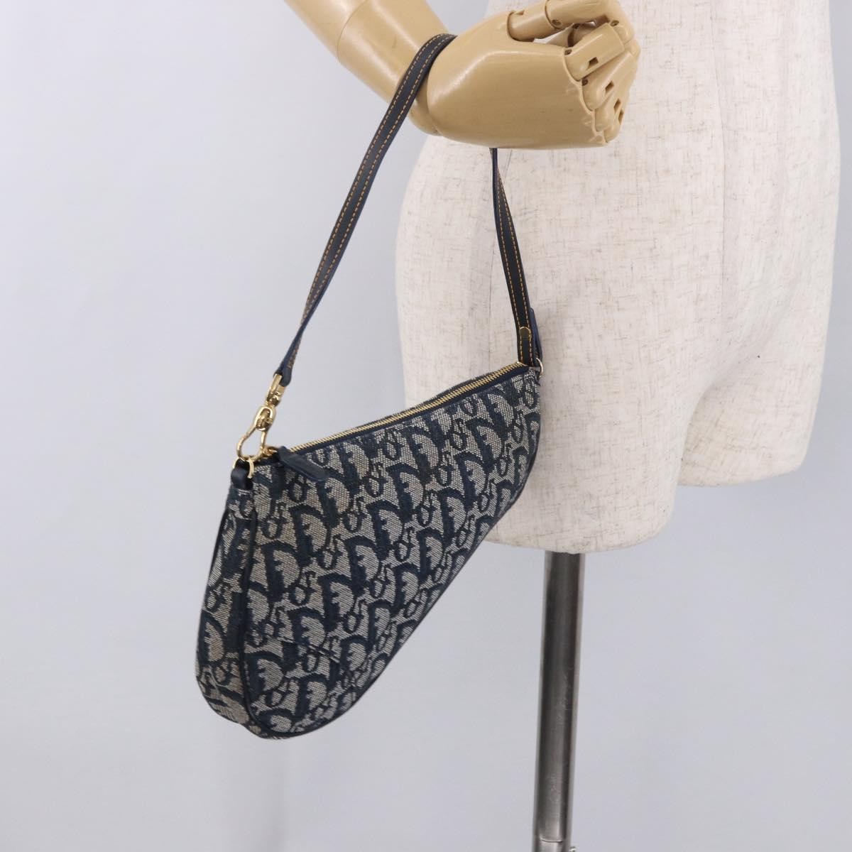 Christian Dior Vintage Saddle Bag Canvas, Navy, Canvas, Clutch