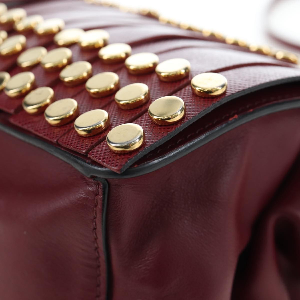 Prada Idol Studded Fringe Saffiano Leather, Burgundy, Leather, Shoulder Bag
