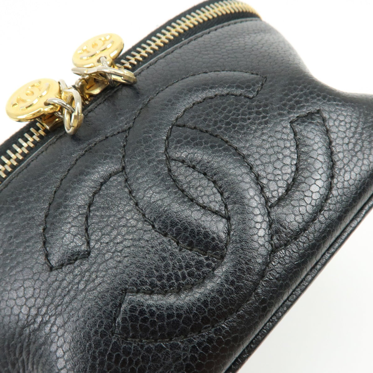 Chanel Vintage Timeless Cosmetic Case Caviar, Black, Leather, Clutch