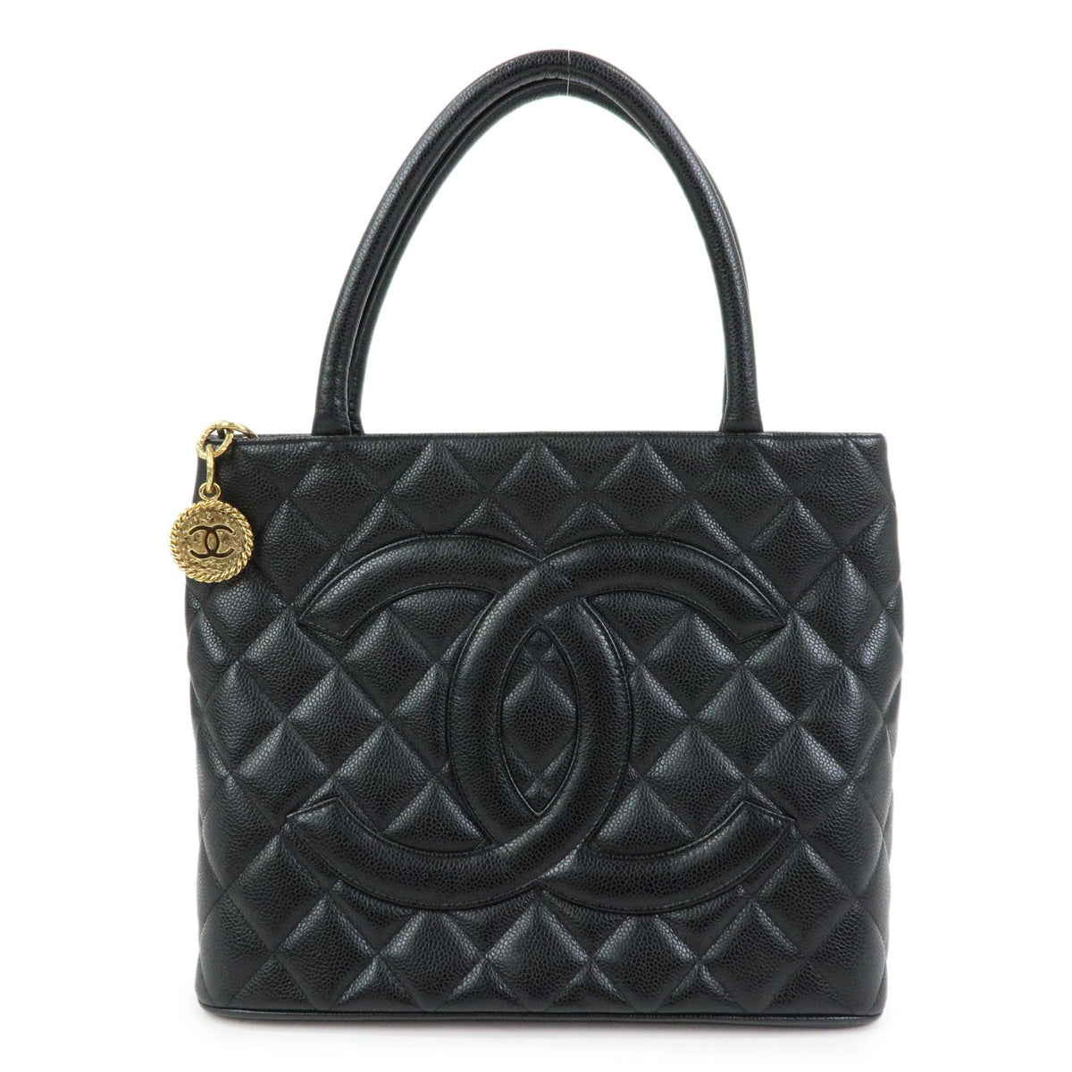 Chanel Medallion Quilted Caviar, Black, Leather, Tote Bag