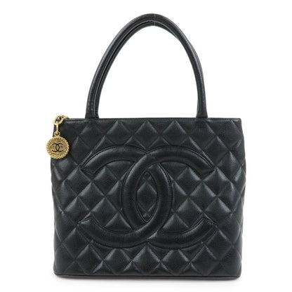 Chanel Medallion Quilted Caviar, Black, Leather, Tote Bag