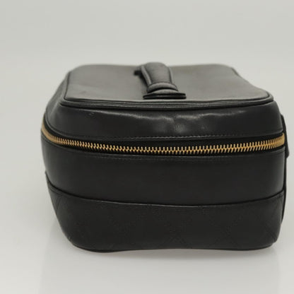 Chanel Vanity pouch Leather, BLACK, LEATHER, Handbag