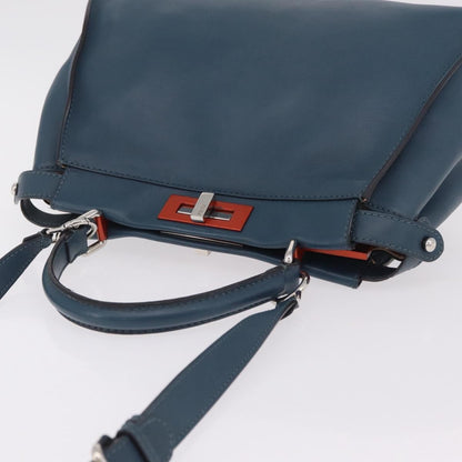 Fendi Peekaboo Ruffled Leather, Blue, Leather, Handbag