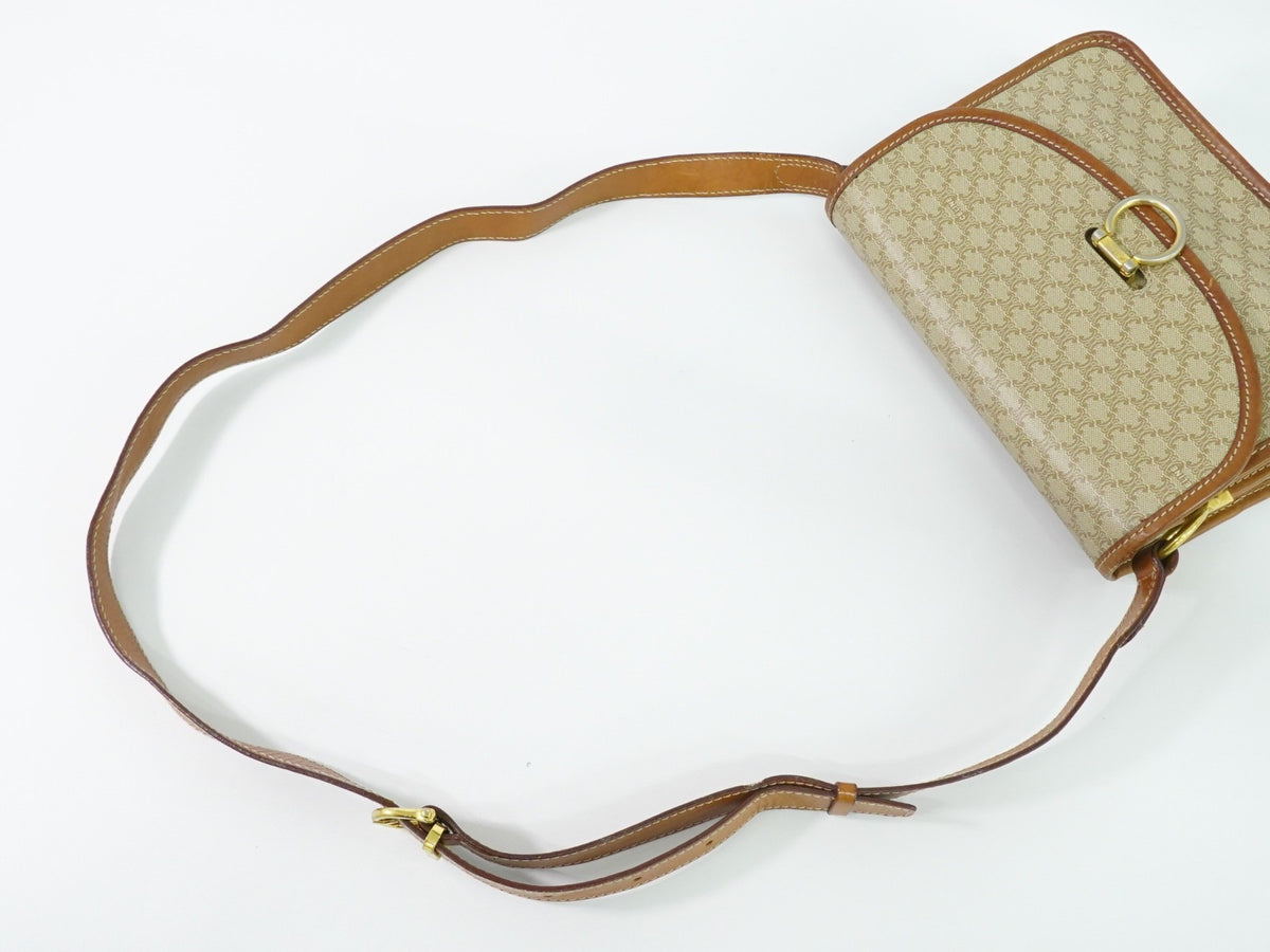 Celine Vintage Macadam Canvas and Leather, Beige, Canvas, Shoulder Bag