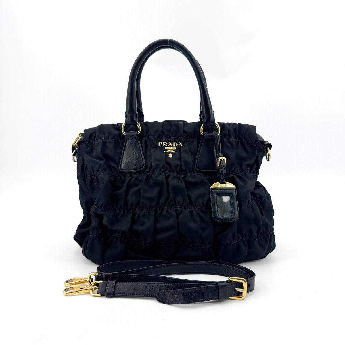 Prada Gaufre Convertible Tessuto, Black, Nylon, Tote Bag