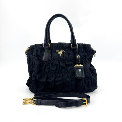 Prada Gaufre Convertible Tessuto, Black, Nylon, Tote Bag