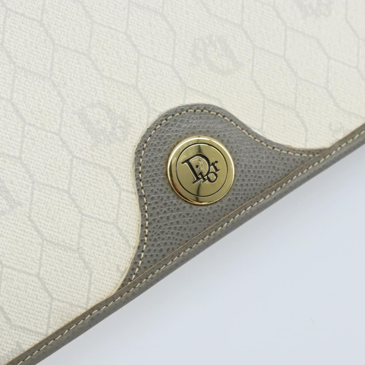 Christian Dior Vintage Honeycomb Zip Coated Canvas, White, Canvas, Clutch