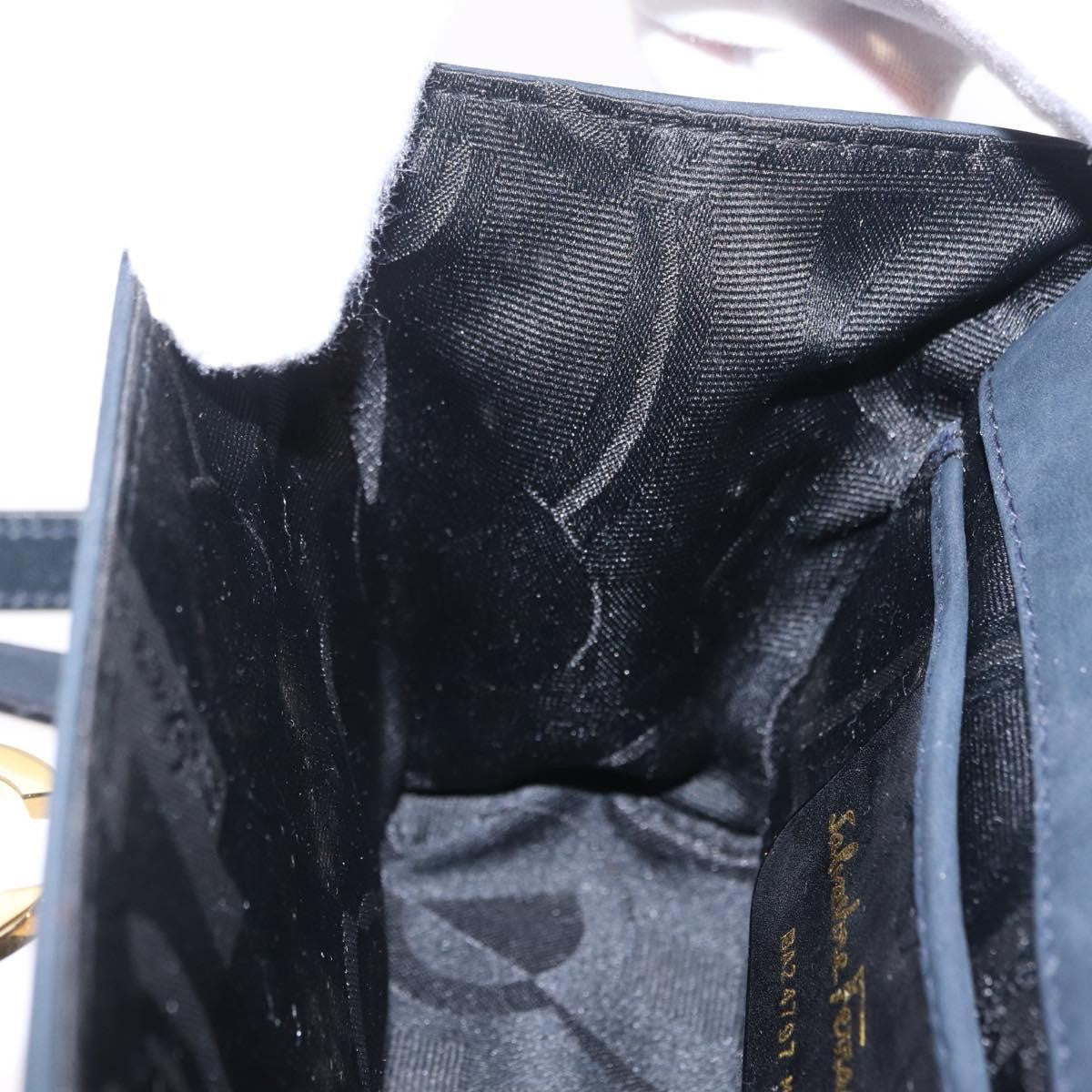 Salvatore Ferragamo Gancini Flap Suede, Navy, Suede, Shoulder Bag