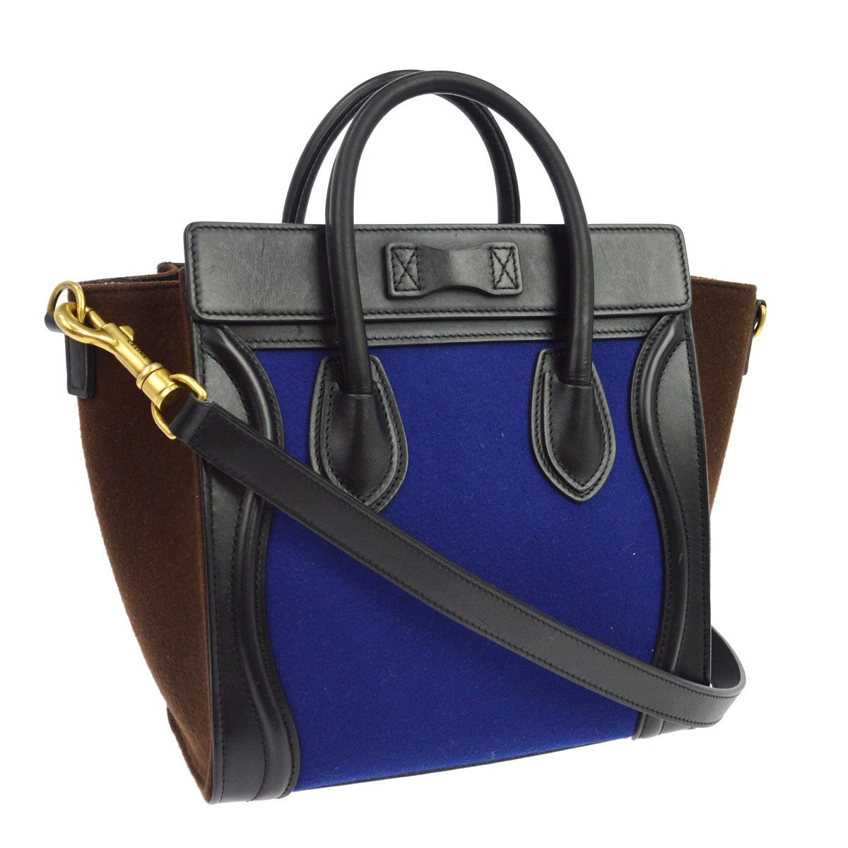 Celine Tricolor Luggage Felt, Blue, Leather, Handbag