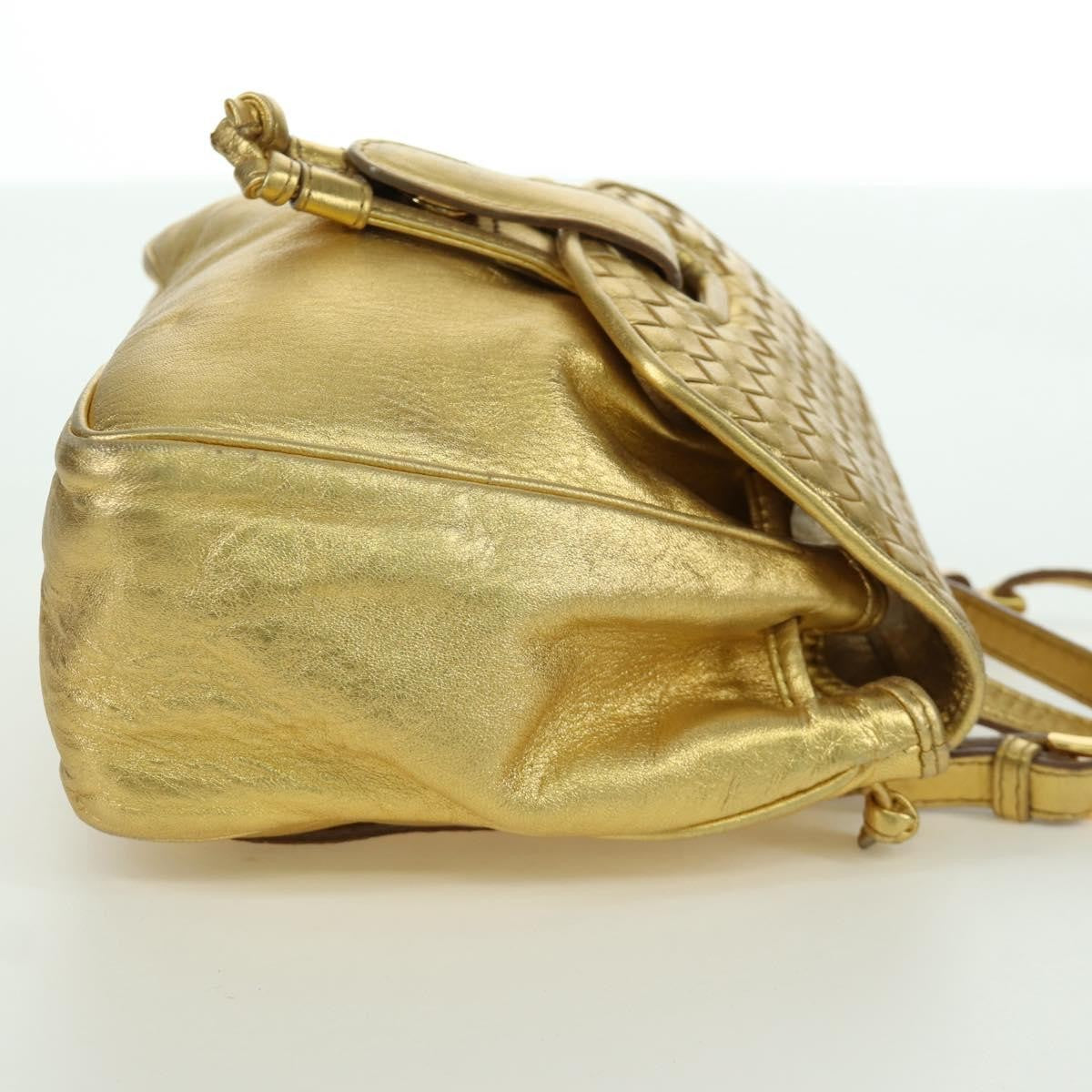 Bottega Veneta Backpack Leather with Intrecciato, Gold, Leather, Backpack