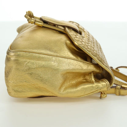Bottega Veneta Backpack Leather with Intrecciato, Gold, Leather, Backpack