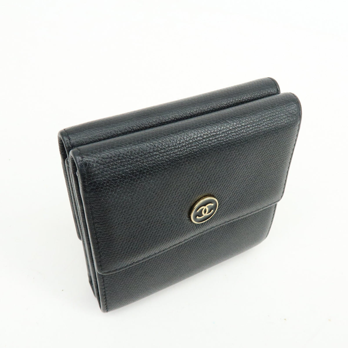 Chanel CC Button Coin Purse Leather, Black, Calfskin, Card Holder