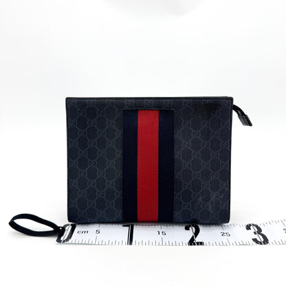 Gucci Web Zip Pouch GG Coated Canvas, Black, Canvas, Clutch