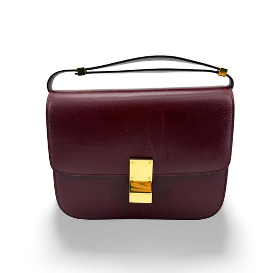 Celine Classic Box Smooth Leather, Burgundy, Leather, Handbag