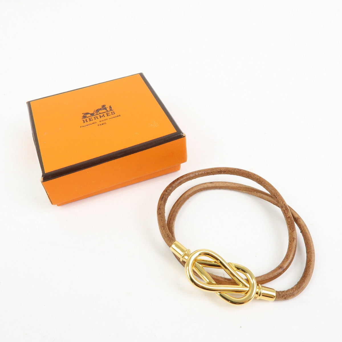 Hermes Jumbo Hook Choker Woven Leather and Metal, Brown, Leather, Necklace