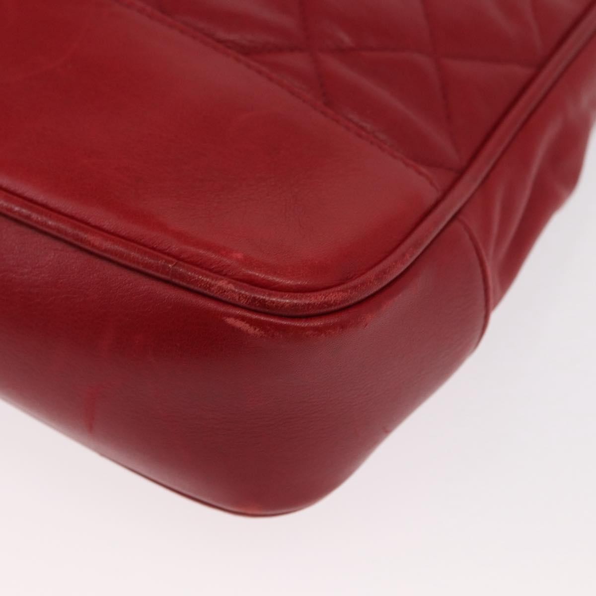 Chanel Vintage Slit Pocket Quilted Lambskin, Red, Leather, Shoulder Bag