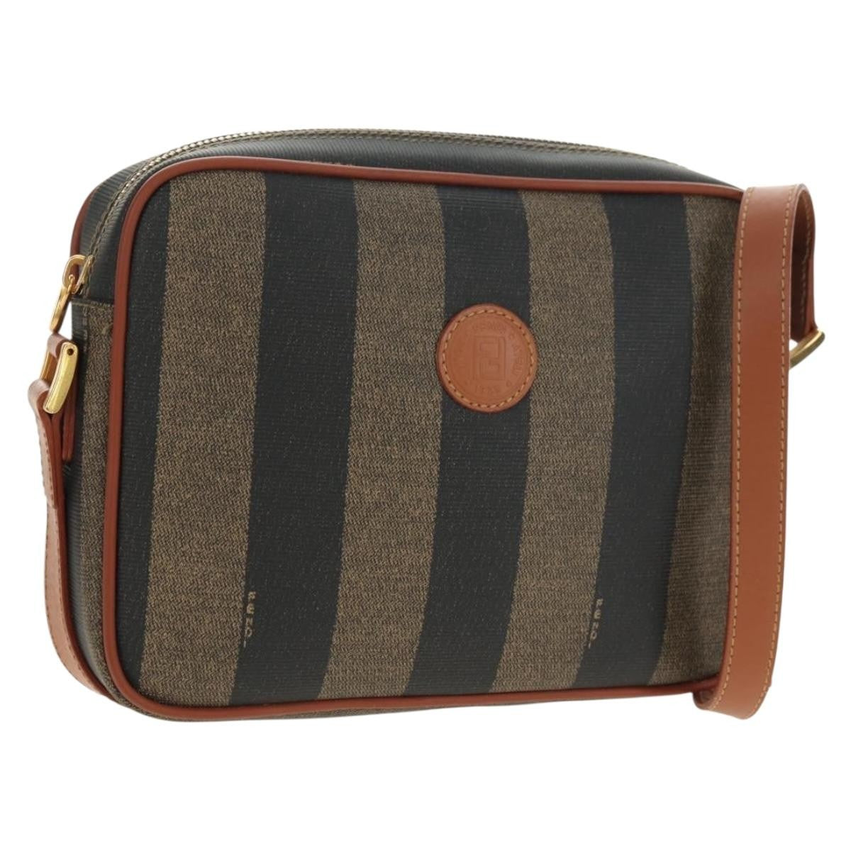 Fendi Vintage Pequin Coated Canvas, Brown, Canvas, Tote Bag