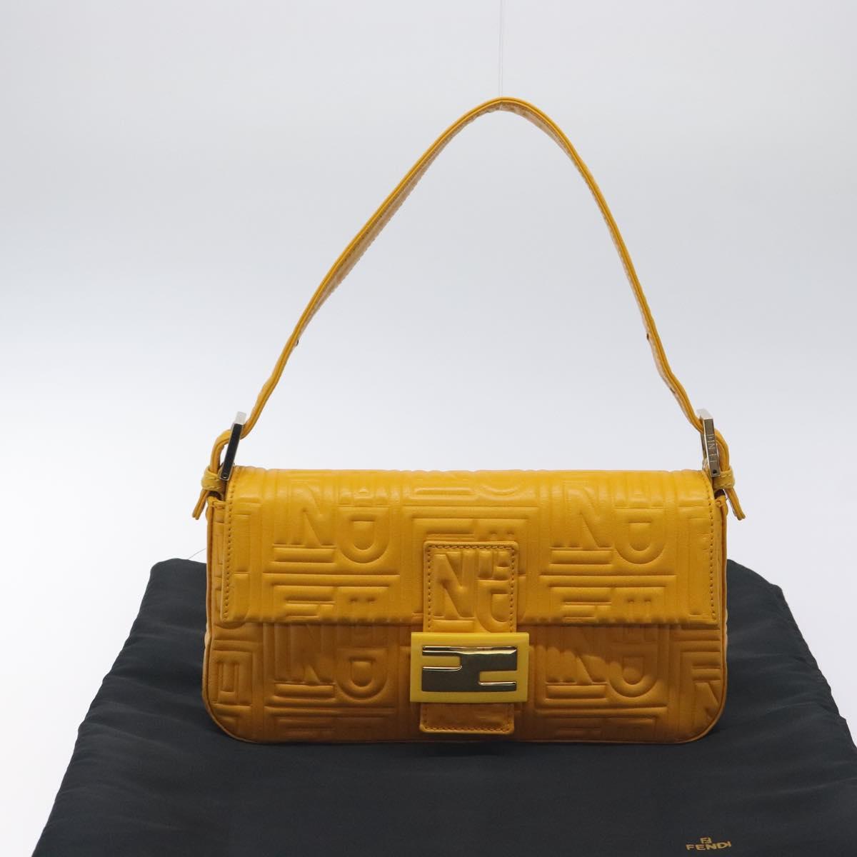 Fendi Baguette NM Bag Zucca Embossed Leather, YELLOW, LEATHER, Shoulder bag