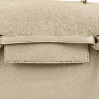 Celine Belt Textured Leather, Beige, Leather, Handbag