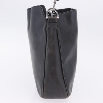Gucci Vintage Bamboo Handle Open Hobo Leather, Black, Leather, Shoulder Bag