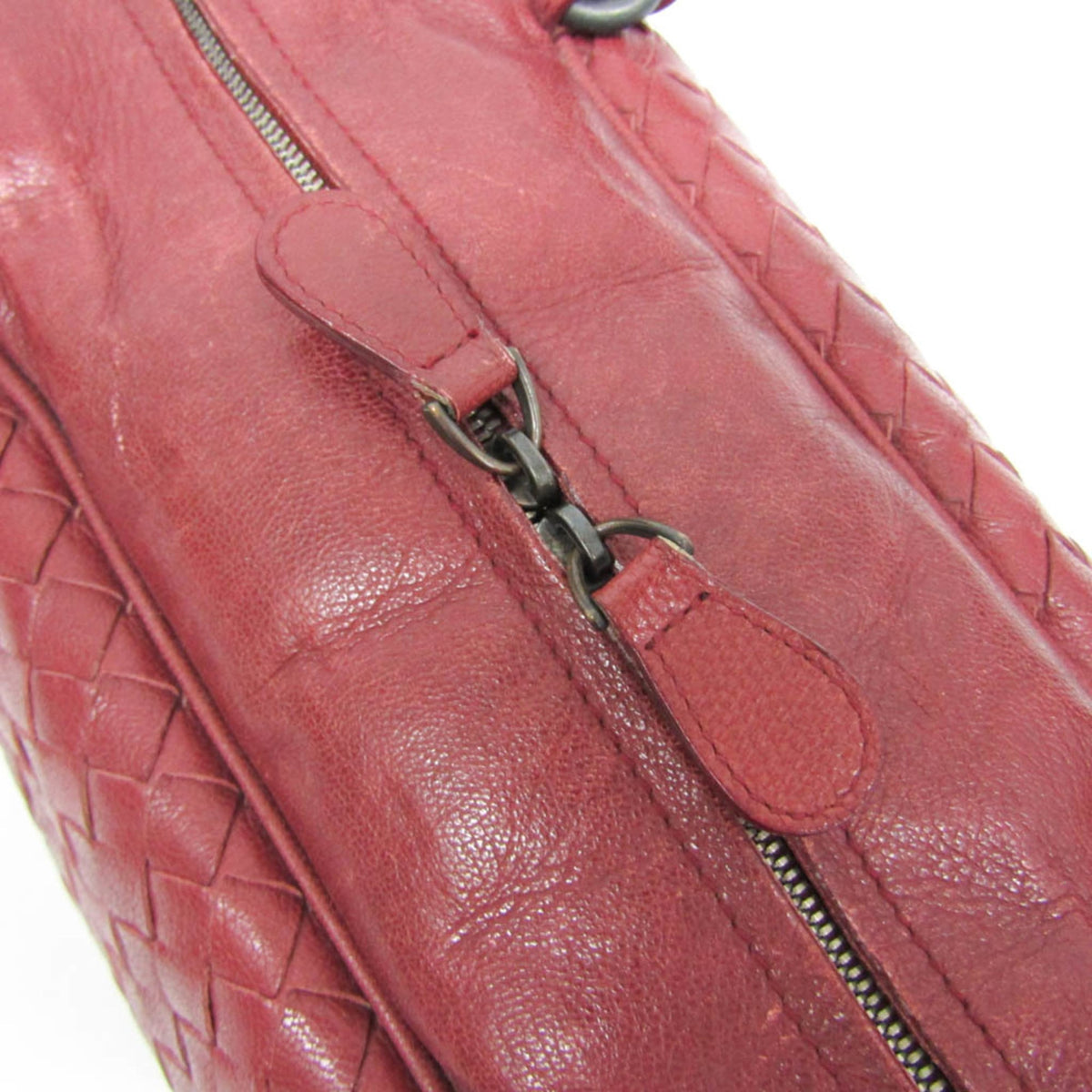 Bottega Veneta Zip Boston Intrecciato Nappa, Red, Leather, Handbag