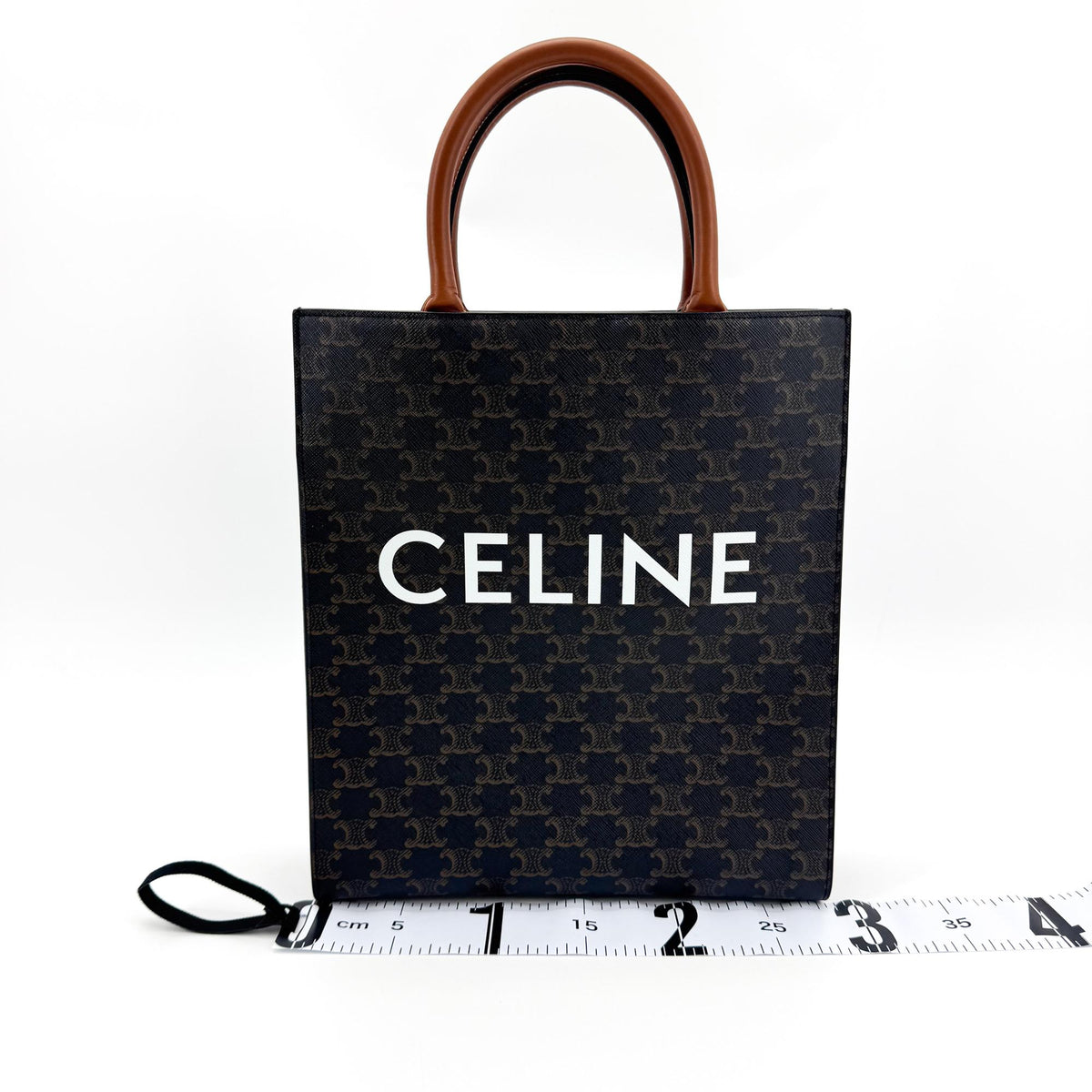 Celine Vertical Cabas Triomphe Coated Canvas, Black, Canvas, Tote Bag