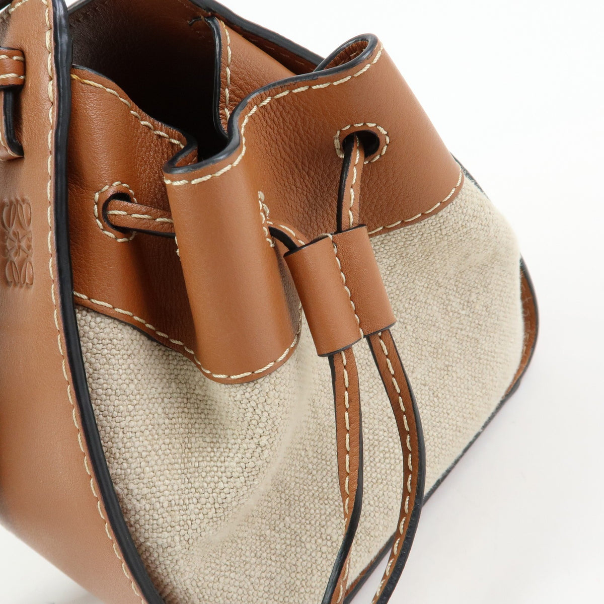 Loewe Hammock Leather and Canvas, Brown, Leather, Handbag