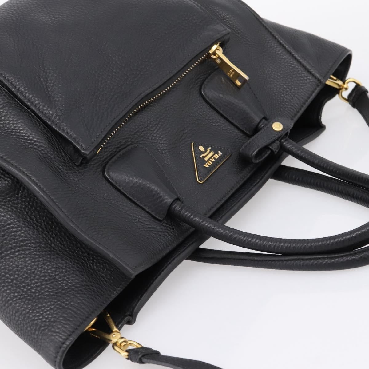 Prada Front Pocket Convertible Vitello Daino, Black, Leather, Tote Bag