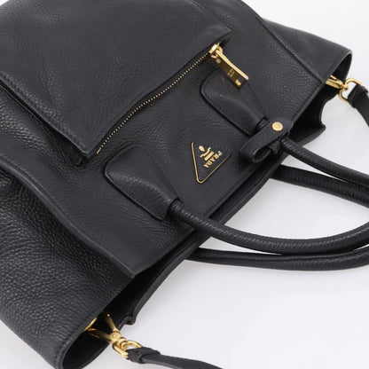 Prada Front Pocket Convertible Vitello Daino, Black, Leather, Tote Bag