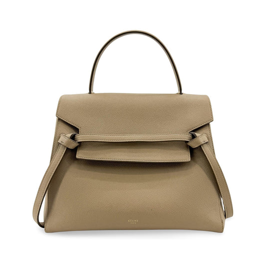 Celine Belt Calfskin, Beige, Leather, Handbag