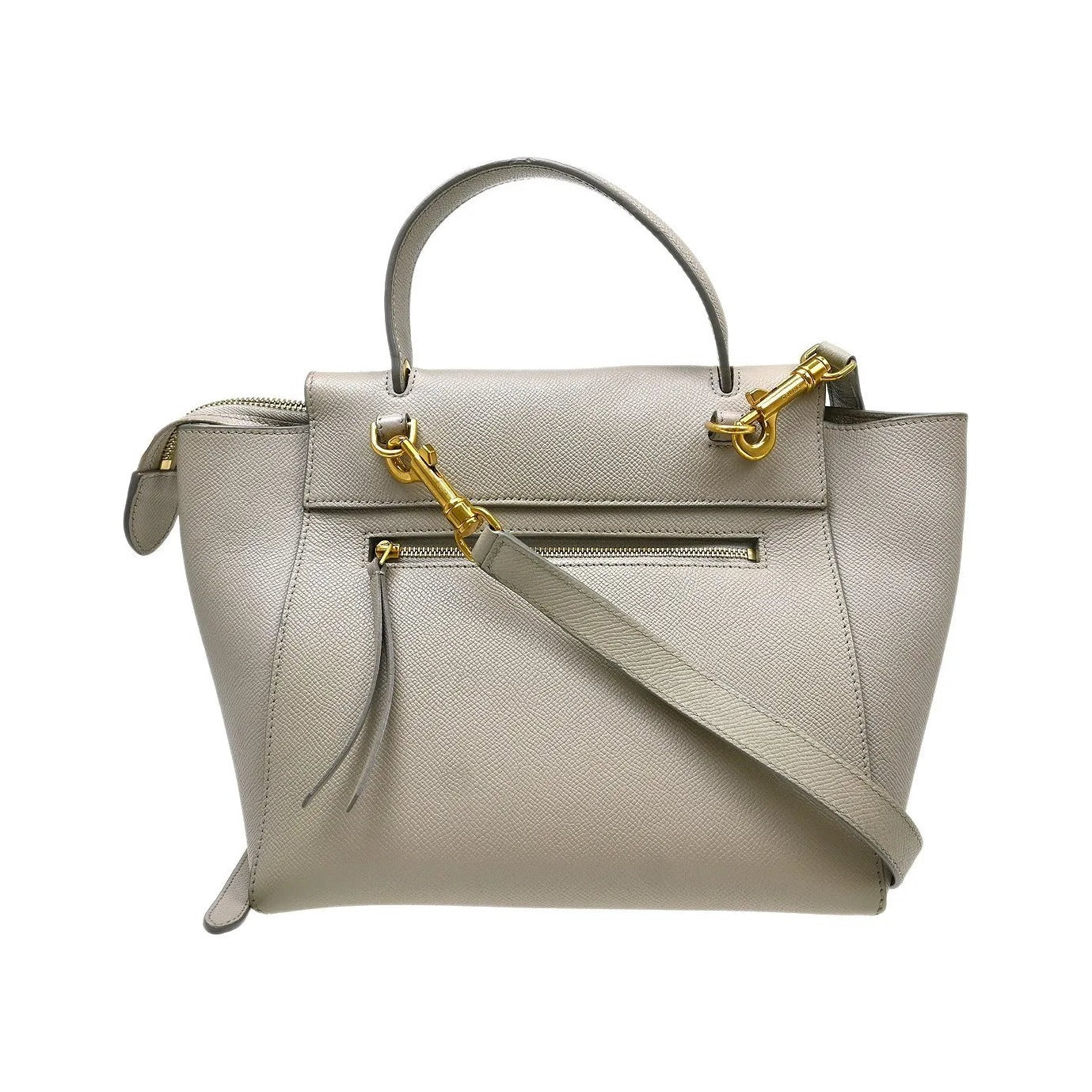 Celine Belt Textured Leather, Gray, Leather, Handbag
