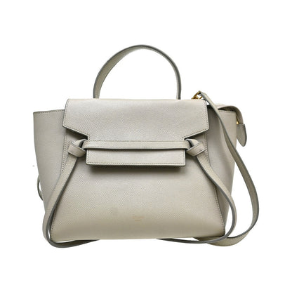 Celine Belt Textured Leather, Gray, Leather, Handbag
