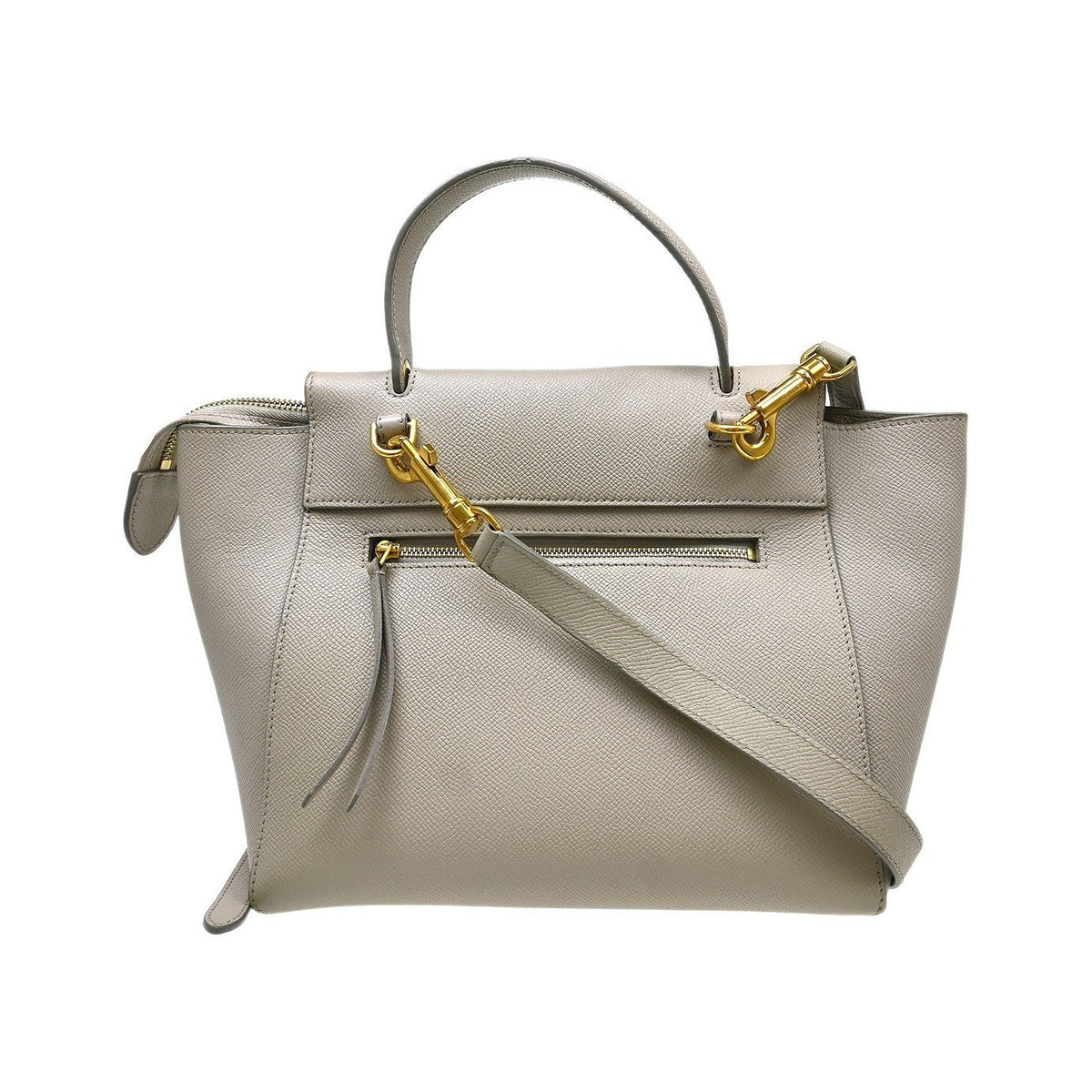 Celine Belt Textured Leather, Gray, Leather, Handbag