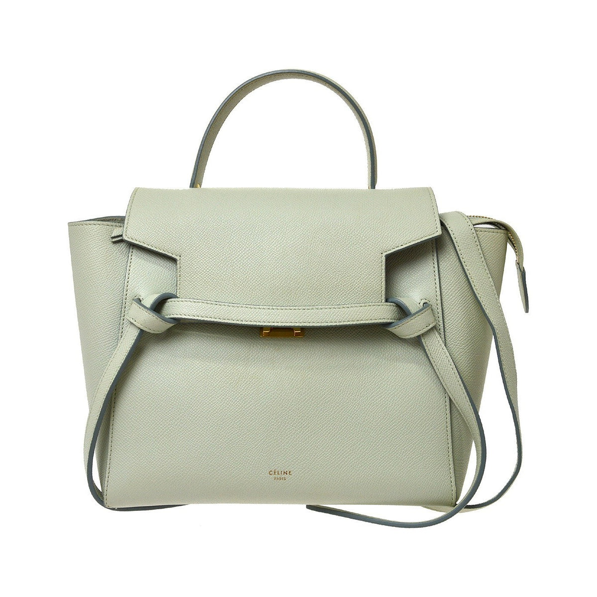 Celine Belt Textured Leather, Blue, Leather, Handbag