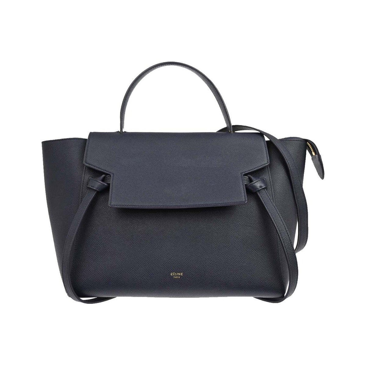 Celine Belt Textured Leather, Blue, Leather, Handbag