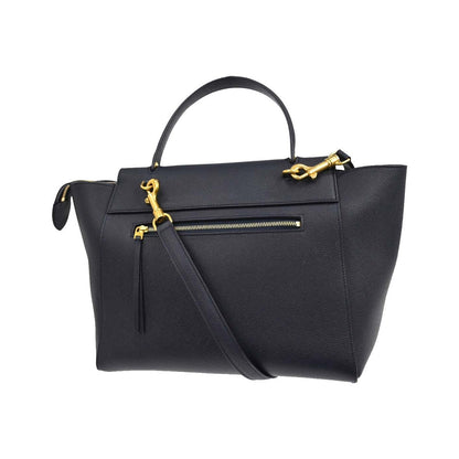 Celine Belt Textured Leather, Blue, Leather, Handbag