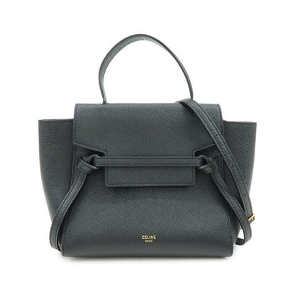 Celine Belt Textured Leather, Black, Leather, Handbag