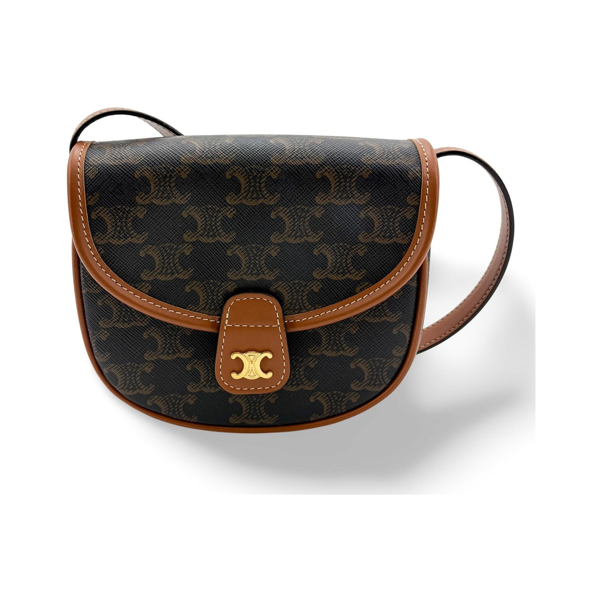 Celine Besace Flap Triomphe Coated Canvas, Black, Canvas, Handbag