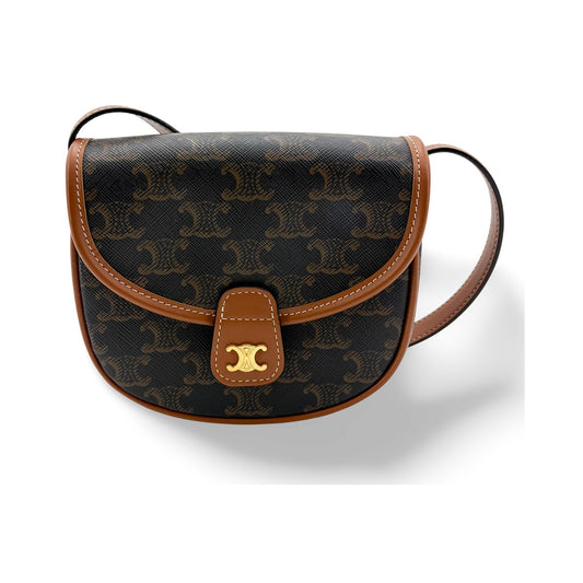 Celine Besace Flap Triomphe Coated Canvas, Black, Canvas, Handbag