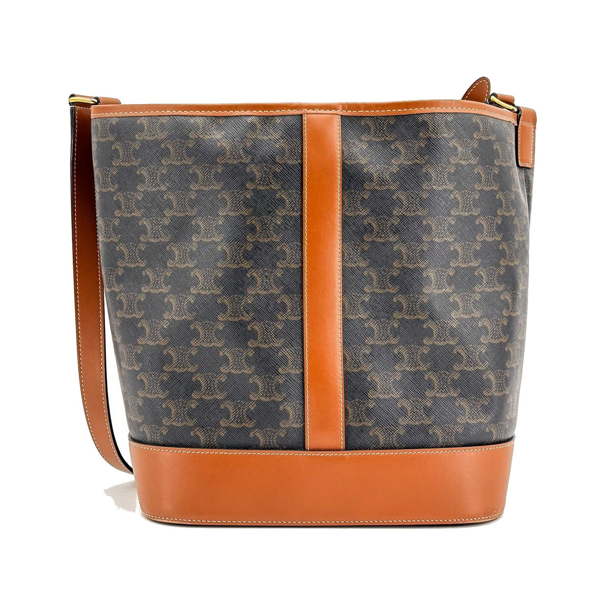 Celine Bucket Triomphe Coated Canvas, Black, Canvas, Shoulder Bag