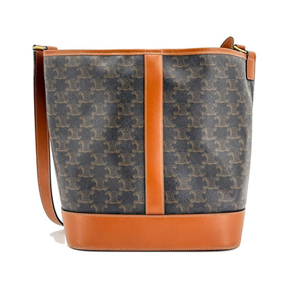 Celine Bucket Triomphe Coated Canvas, Black, Canvas, Shoulder Bag