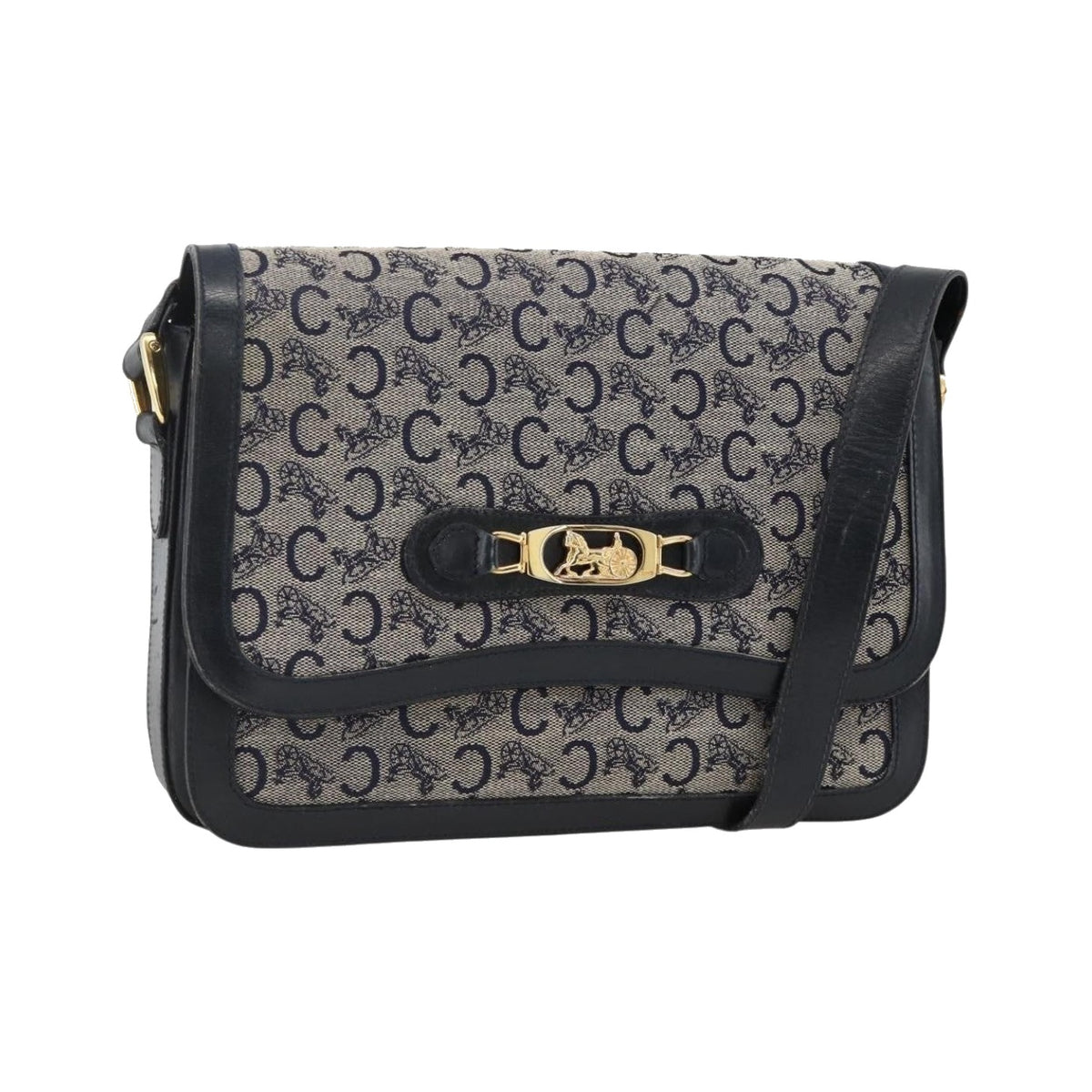 Celine C Sulky Horse carriage Canvas, Navy, Canvas, Handbag