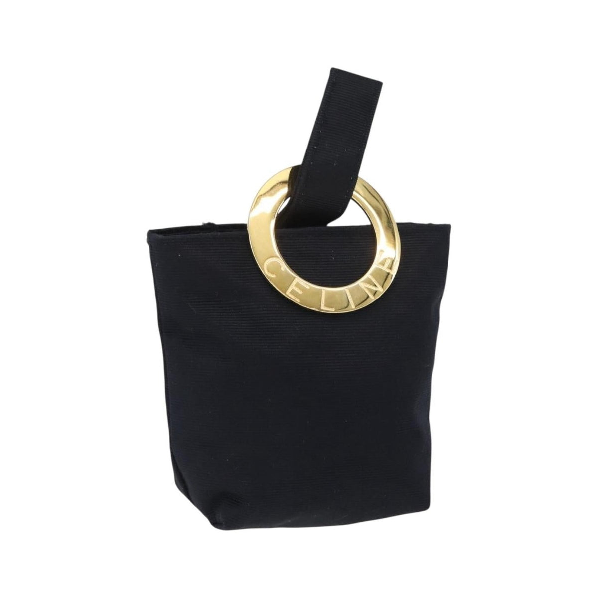 Celine Circle Logo Pouch Canvas, Black, Canvas, Clutch