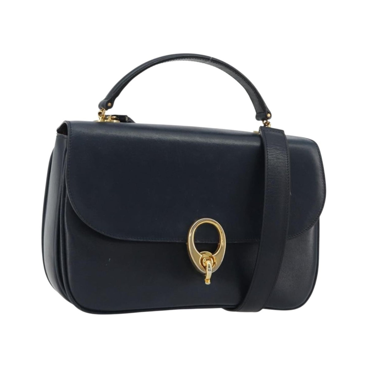 Celine Flap Shoulder Leather, Navy, Leather, Shoulder Bag