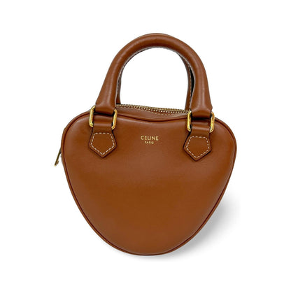 Celine Heart Leather, Brown, Calfskin, Handbag
