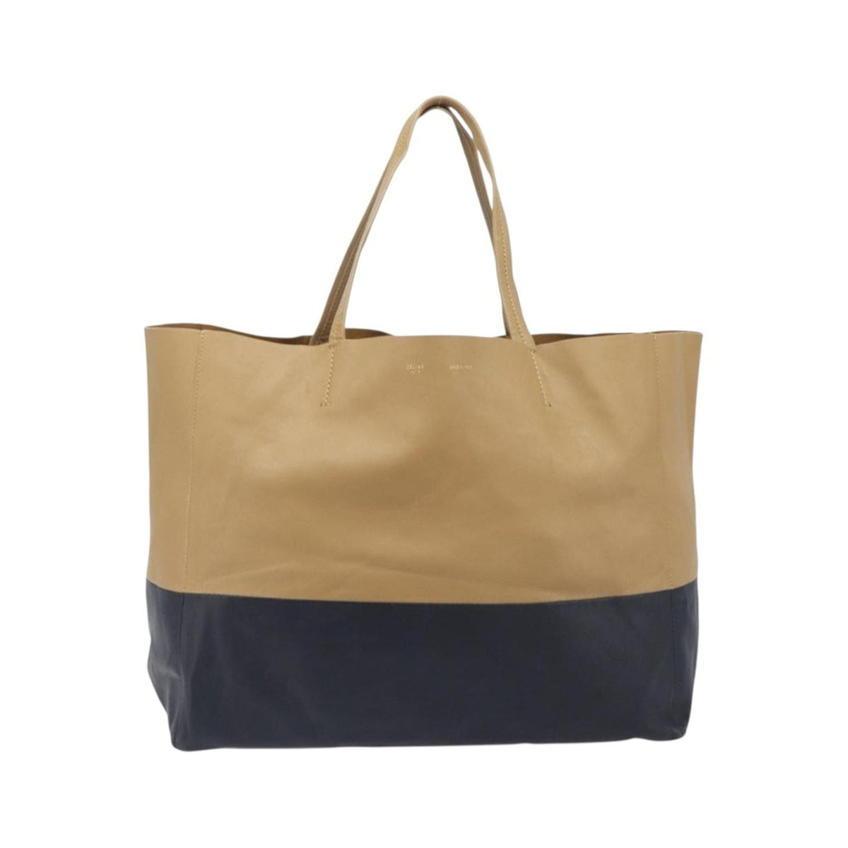 Celine Horizontal Bi-Cabas Leather, Beige, Leather, Tote Bag