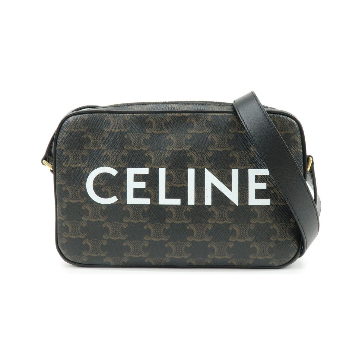 Celine Logo Messenger Triomphe Coated Canvas, Brown, Canvas, Handbag