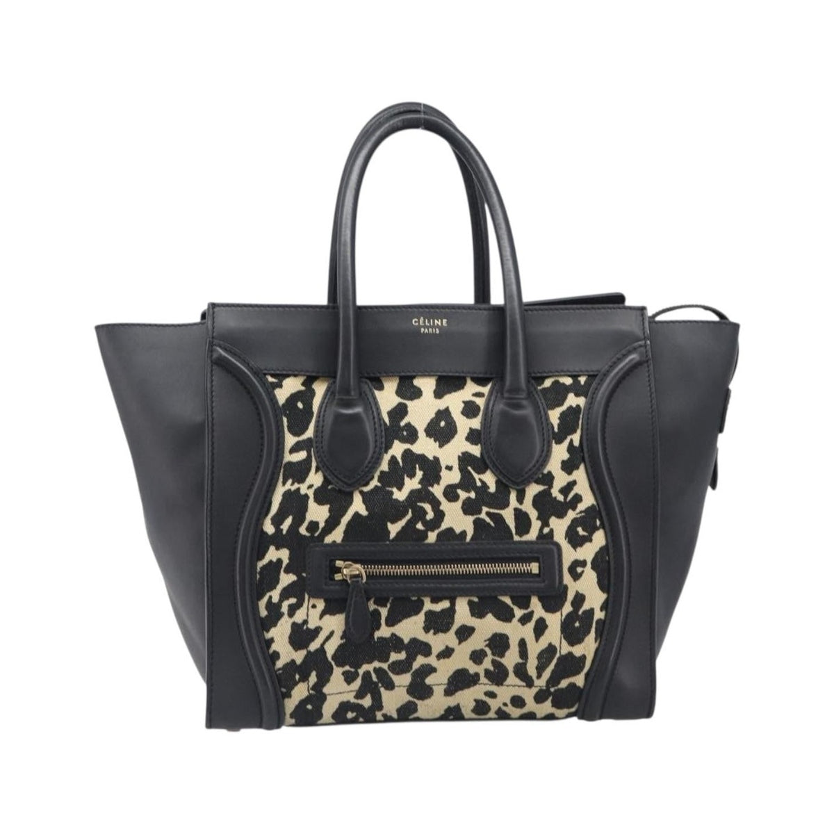 Celine Luggage Printed Canvas and Leather, Black, Leather, Handbag
